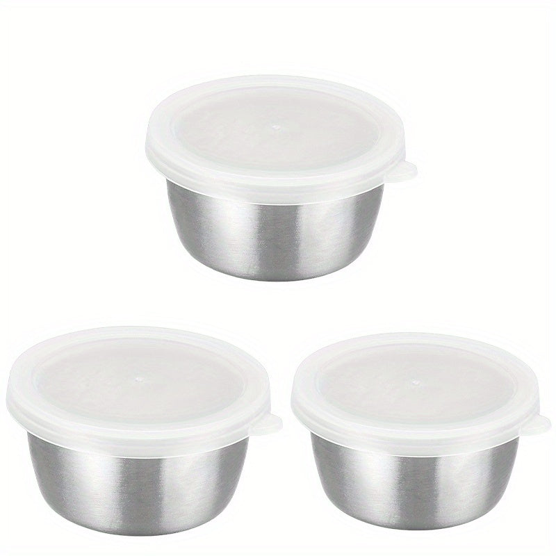 3pcs Dressing Containers with Lids, Small Leakproof Reusable Stainless Steel Salad Dressing Container to Go for Lunch Boxes, Sauce containers, Picnics, Travel Meal Prep And Kitchen Storage2025