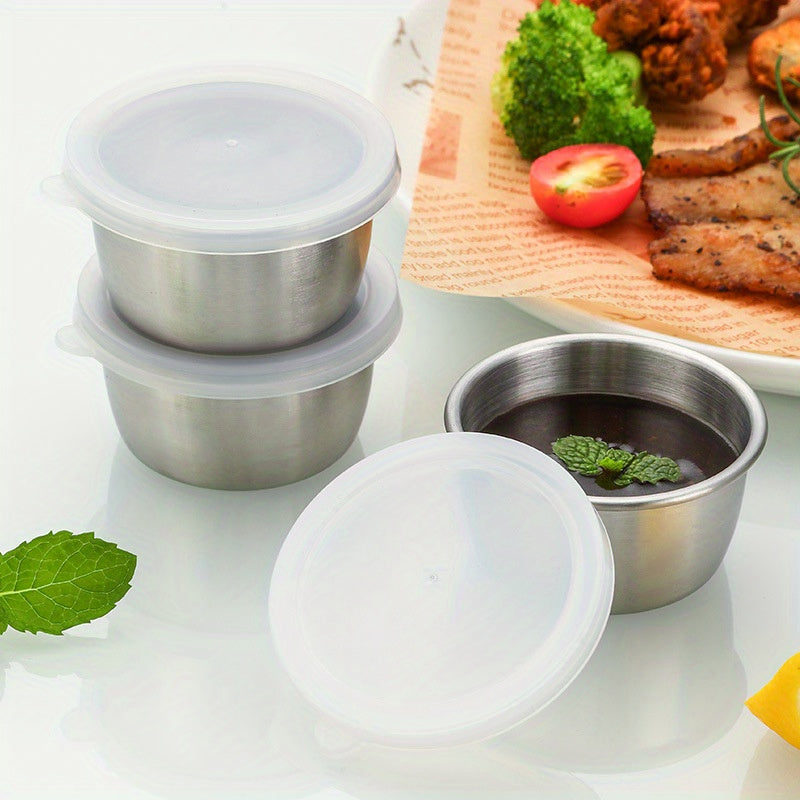 3pcs Dressing Containers with Lids, Small Leakproof Reusable Stainless Steel Salad Dressing Container to Go for Lunch Boxes, Sauce containers, Picnics, Travel Meal Prep And Kitchen Storage2025