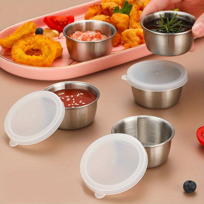 3pcs Dressing Containers with Lids, Small Leakproof Reusable Stainless Steel Salad Dressing Container to Go for Lunch Boxes, Sauce containers, Picnics, Travel Meal Prep And Kitchen Storage2025