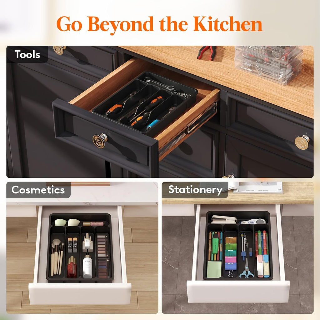 Modern Stackable Storage Drawer – smooth-access cabinet organization, 5 6 7 Compartment Silverware Drawer Organizer Tray Plastic Cutlery Storage for Kitchen Drawer, designed for American homes, daily convenience and practical gifting