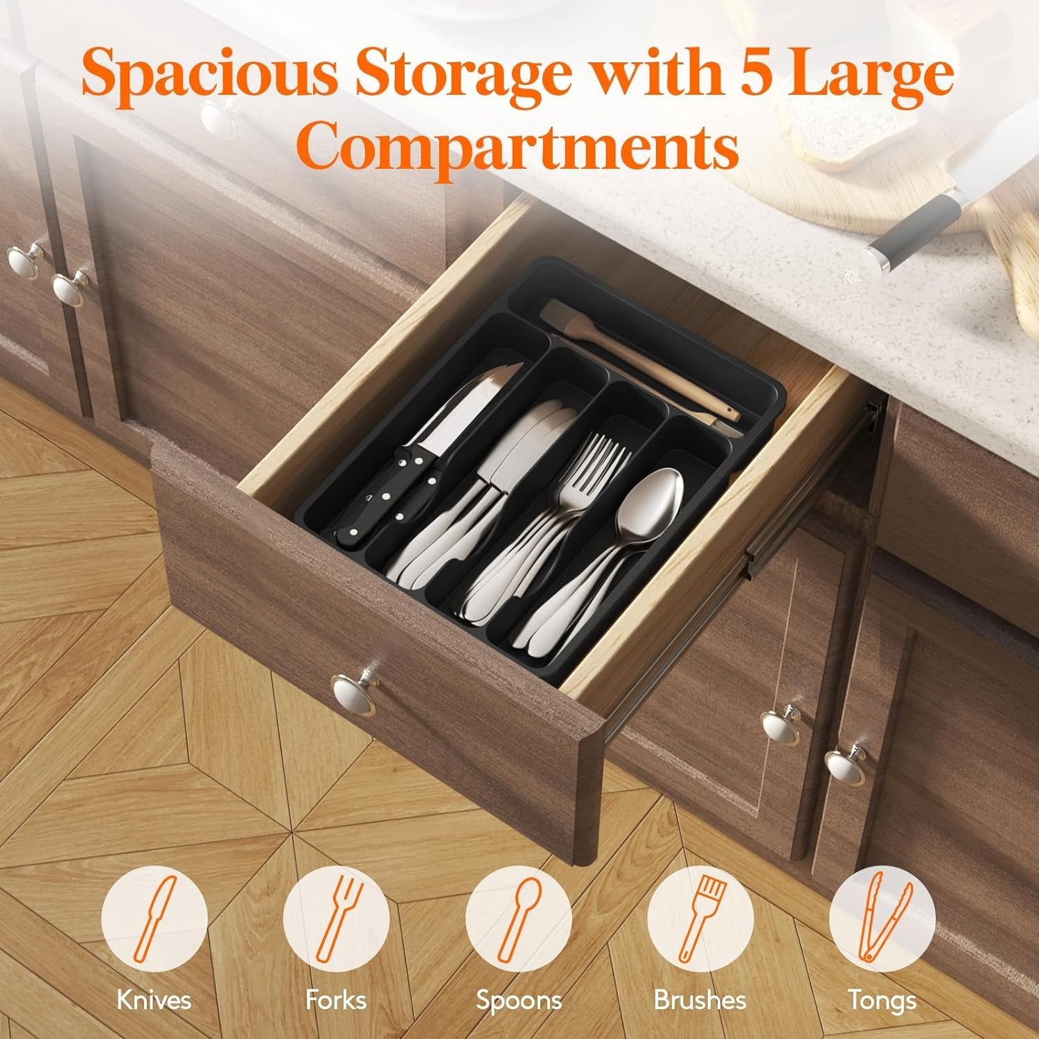 Modern Stackable Storage Drawer – smooth-access cabinet organization, 5 6 7 Compartment Silverware Drawer Organizer Tray Plastic Cutlery Storage for Kitchen Drawer, designed for American homes, daily convenience and practical gifting