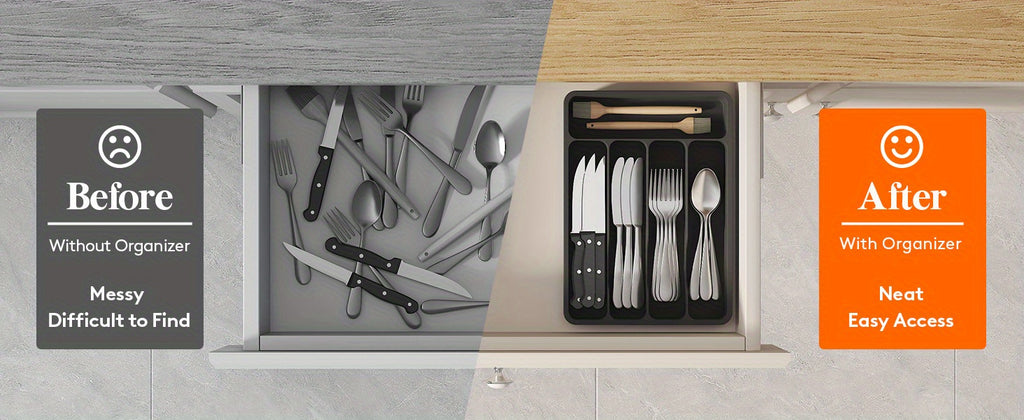 Modern Stackable Storage Drawer – smooth-access cabinet organization, 5 6 7 Compartment Silverware Drawer Organizer Tray Plastic Cutlery Storage for Kitchen Drawer, designed for American homes, daily convenience and practical gifting