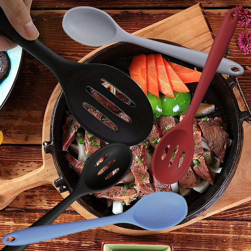 Kitchen Essential – Silicone Cooking Spoons Set Food Grade Serving Spoon Nonstick Mixing Spoons Slotted Spoons Large Nonstick Heat Resistant Spoons for Kitchen Cooking Bake Stir High-Quality