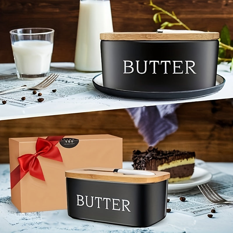 Modern 1pc Butter Dish with Lid – covered refrigerator storage, 1pc Luxury Large Butter Dish with Lid - Ceramic Countertop Keeper with Knife High-Quality, designed for American homes, daily convenience and practical gifting