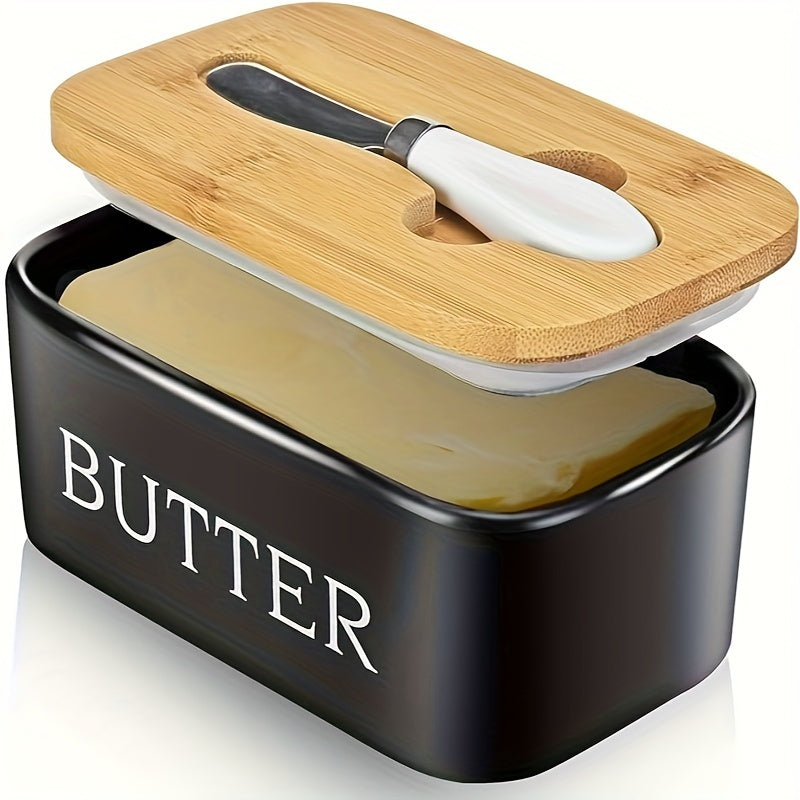 Modern 1pc Butter Dish with Lid – covered refrigerator storage, 1pc Luxury Large Butter Dish with Lid - Ceramic Countertop Keeper with Knife High-Quality, designed for American homes, daily convenience and practical gifting