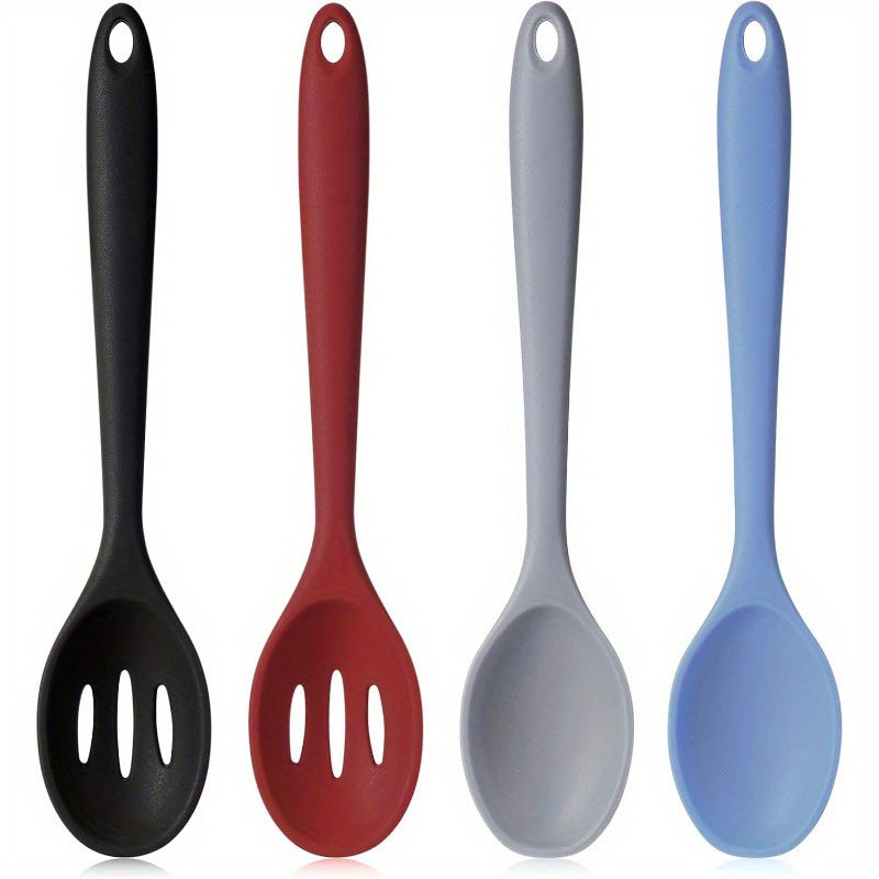 Kitchen Essential – 4pcs Silicone Cooking Spoon Mixing Spoon Durable, Heat Resistant, Non-stick, for Cooking, Baking, Stirring, Essential Kitchen Utensils High-quality Materials Reusable Eas