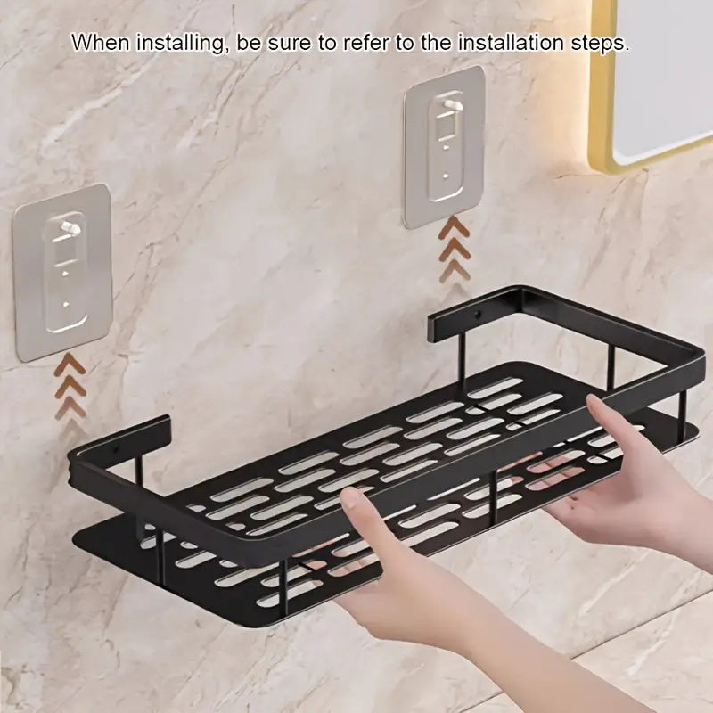 1/2/3pcs Metal Punch-free Bathroom Rack, Thickened, Easy to Install, Multi-piece Bathroom Rack, Punch-free Wall-mounted Storage Rack, Large-capacity Wall-mounted Black And Silvery Multi-function Storage Rack Suitable for Toilets And Bathrooms