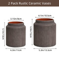 2pcs Ceramic Flower Vase, Rustic Ceramic Vase Home Decor, Brown Terracotta Pottery Vase, Decorative Vases for Table Mantle Fireplace Living Room Bathroom Wedding Centerpiece