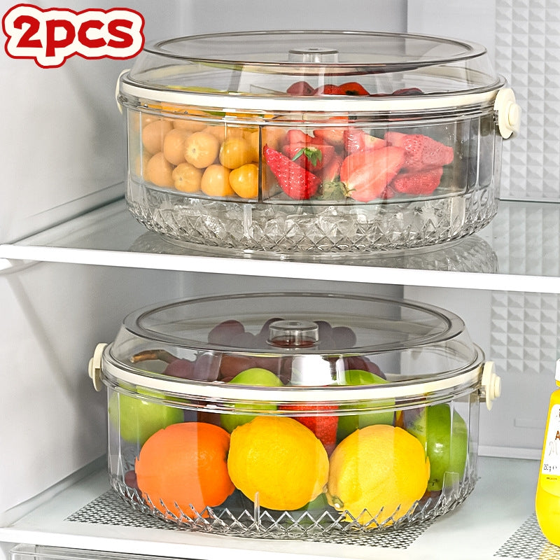 Smart Stackable Home Storage Bins – portable space-saving storage, 5-Compartment Round Plastic Storage Container with Flip-Top Lid Handle - Spill-Proof Divided Serving Dish, designed for American homes, daily convenience and practical gifting