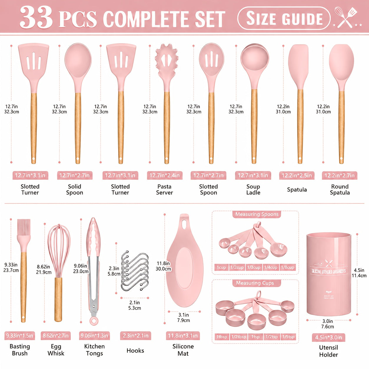 Kitchen Essential – [33pcs Silicone Kitchen Utensil Set With Holder] Heat Resistant Non-Stick Cooking Tools, Kitchen Accessories Set, Include Whisk Tong Spatula, Dishwasher Safe Cookware For