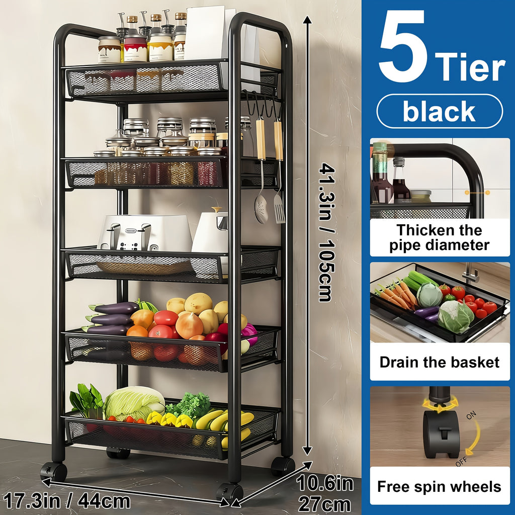 Heavy-Duty 3/4/5 Tier Adjustable Home Storage Rack – durable multi-purpose storage, 3 4 5 Tier Kitchen Dining Side Cart - Carbon Steel Storage Cart Multifunctional, designed for American homes, daily convenience and practical gifting