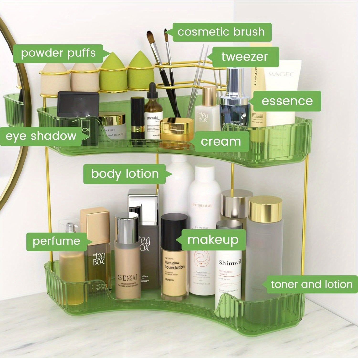 Home Organizer – 2-in-1 Corner Bathroom Counter Organizer - 2-Tier/3-Tier Space-Saving Shelf with B