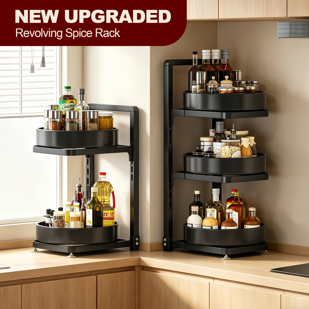 Smart 2/3tier Glass Spice Jar Set – clear reusable pantry storage, 2 3tier Rotatable Kitchen Spice Rack Gray Black White Adjustable Height Metal Rotating Table, designed for American homes, daily convenience and practical gifting
