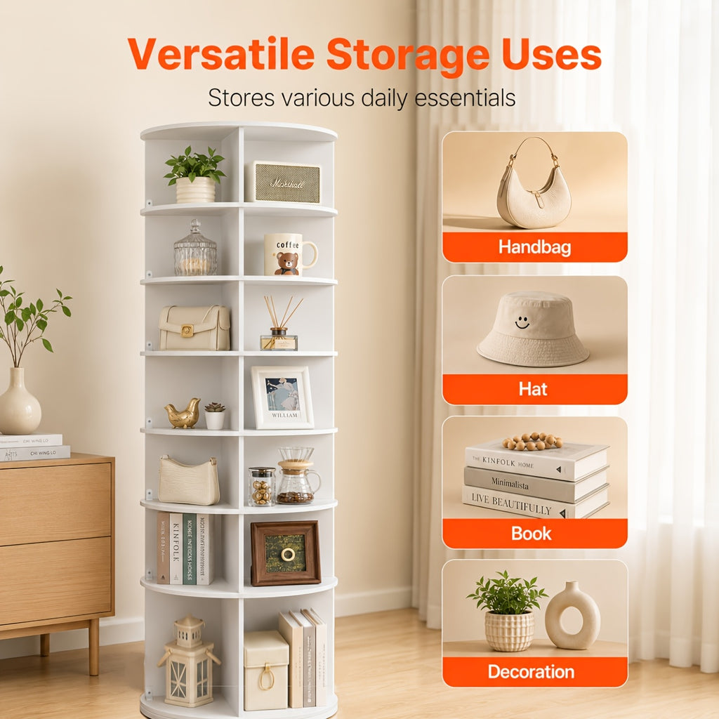 Kitchen Essential – 7-Tier 72.44in Tall Rotating Shelf - No-Drill Space-Saving Storage Rack, 360° Swivel Organizer, Easy Install Stackable Lazy Susan for Bathroom, Kitchen, Entryway, Closet