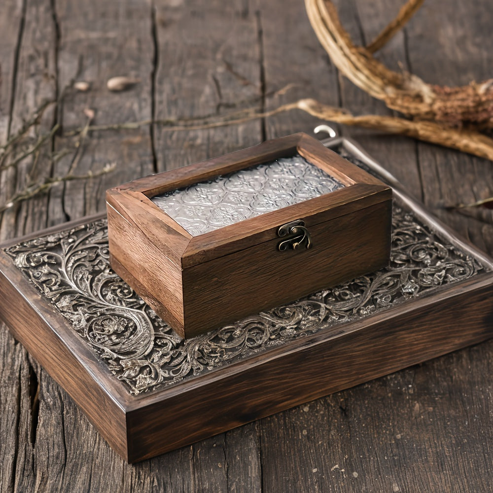 1pc Wooden Storage Box - With Lid - Jewelry Storage Box - Retro Rustic Style - Suitable For Storage Of Accessories, Jewelry And Small Items - Ideal Gift