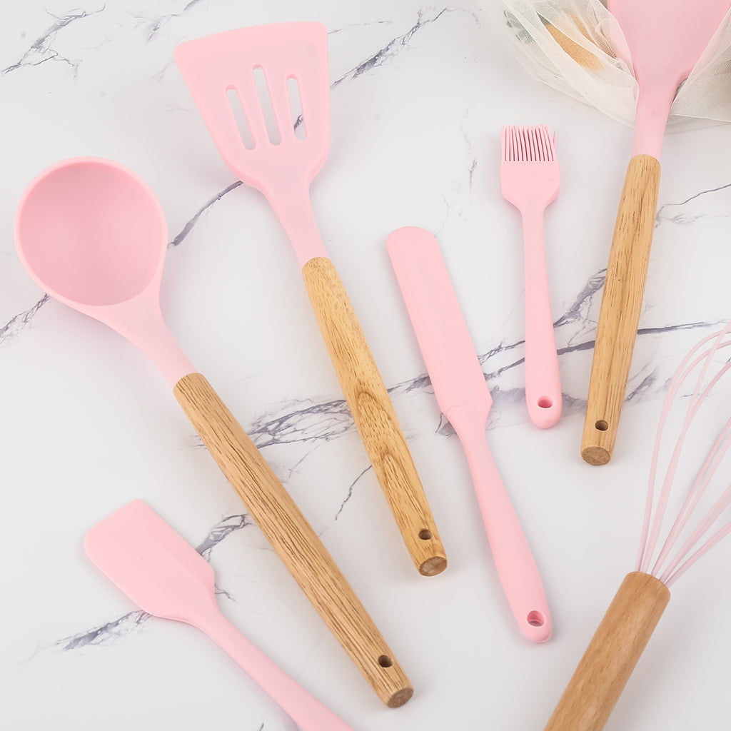 Kitchen Essential – 44pcs Silicone Kitchen Utensil Set with Holder, Nonstick Cooking Utensils, Wooden Handle Kitchen Tools, Spatula Turner Spoon Tongs Whisk Measuring Cups, Kitchen Accessori