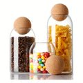 3pcs Glass Storage Container with Spherical Cork Stopper, 17 Oz/500Ml Glass Jar, Suitable for Kitchen Seasoning Container Set, Moisture Resistant for Kitchen Tidying And Storage, Ramadan, Valentine'S Day, Thanksgiving