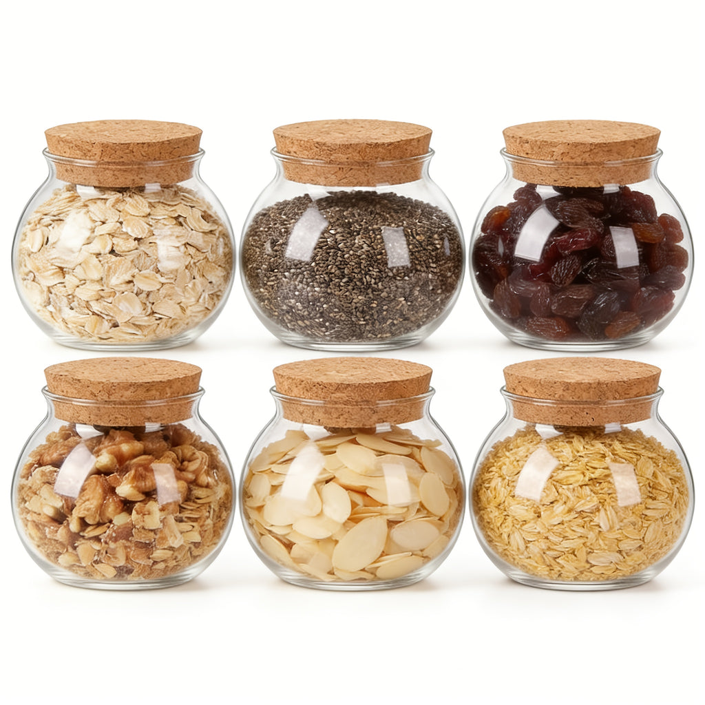 Easy-Access 6pcs Glass Spice Jar Set – clear reusable pantry storage, Set Of 6pcs 16 91oz Clear Glass Storage Canister Round Decorative Small Container Jar, designed for American homes, daily convenience and practical gifting