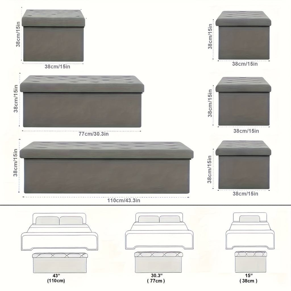 [Multi-Purpose Ottoman Bench] Heavy-Duty Multi-Purpose Folding Storage Ottoman Bench with Seat | Indoor/Outdoor, Space-Saving Design, Non-Porous Easy-Clean Surface - Perfect for Living Room, Bedroom, Patio, Garden Tool Storage - Gray Organizer Bench