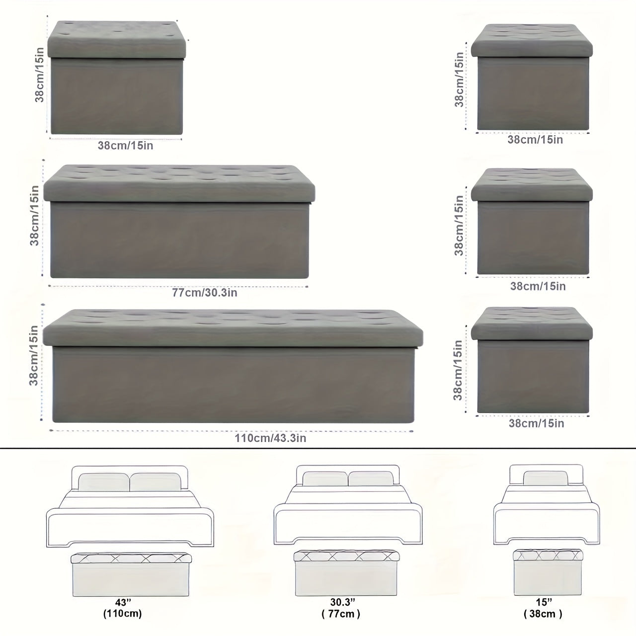 [Multi-Purpose Ottoman Bench] Heavy-Duty Multi-Purpose Folding Storage Ottoman Bench with Seat | Indoor/Outdoor, Space-Saving Design, Non-Porous Easy-Clean Surface - Perfect for Living Room, Bedroom, Patio, Garden Tool Storage - Gray Organizer Bench