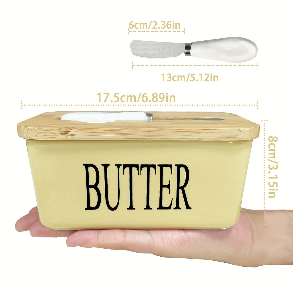 Modern 1pc Butter Dish with Lid – covered refrigerator storage, 1pc Luxury Large Butter Dish with Lid - Ceramic Countertop Keeper with Knife High-Quality, designed for American homes, daily convenience and practical gifting