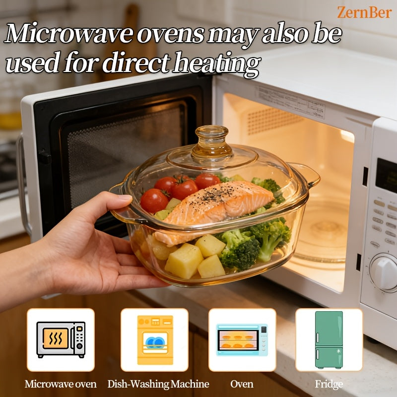 1/2/4pcs Premium Amber-Tinted High-Borosilicate Glass Pot with Lid 33.81oz Thermal Shock Resistant Multi-functional Suitable for Stovetop Oven Microwave Freezer Dishwasher Ideal for Simmering Soups Stewing Dishes Roasting Meats Essential