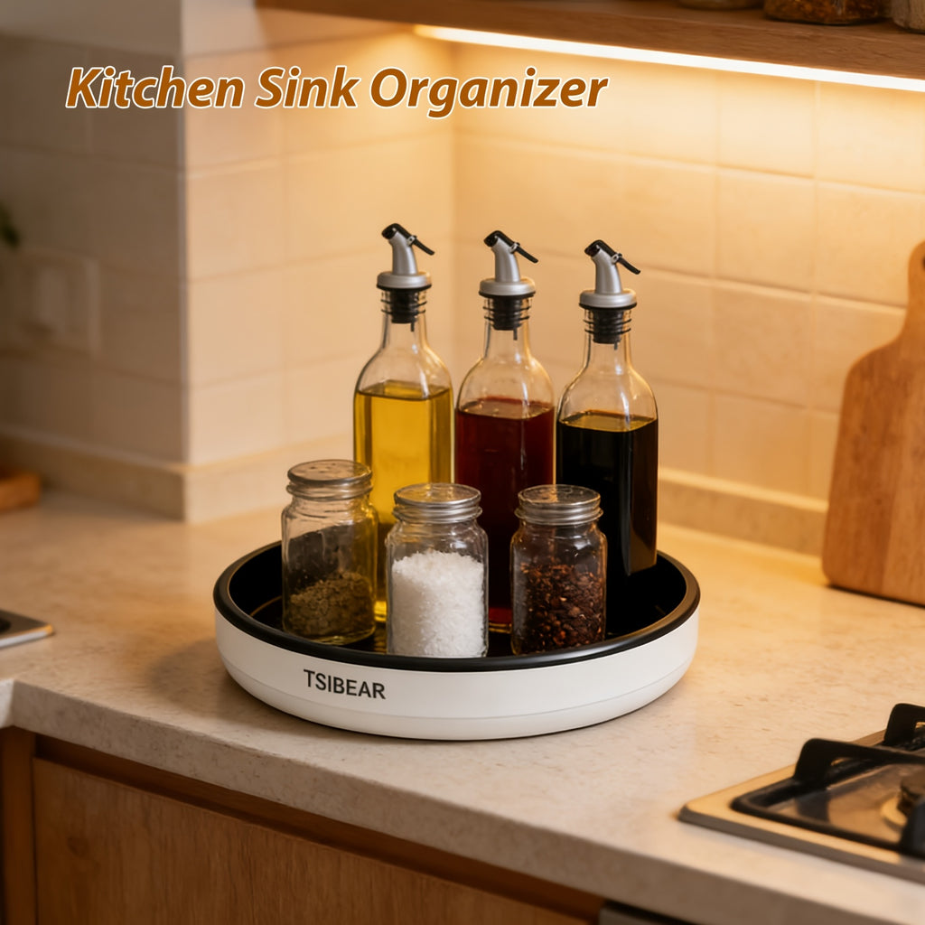 Premium Glass Spice Jar Set – clear reusable pantry storage, 360 Rotating Lazy Susan Turntable Organizer Non-Slip Spice Rack for Kitchen Cabinet Countertop Dining, designed for American homes, daily convenience and practical gifting
