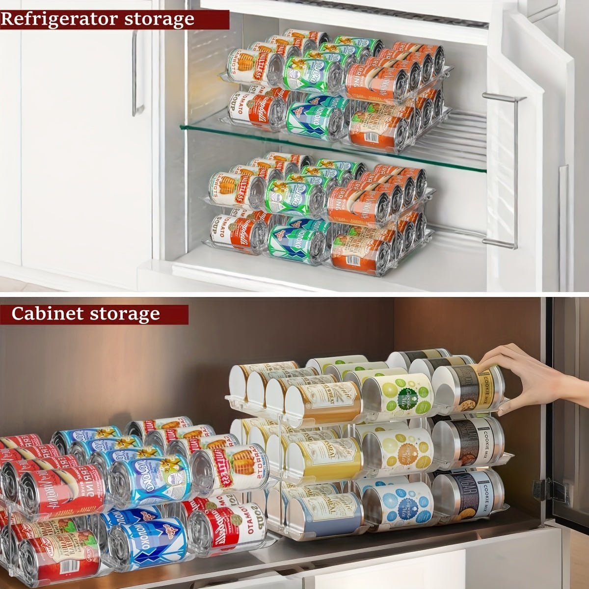 Modern 3pcs Adjustable Home Storage Rack – durable multi-purpose storage, Pantry Can Storage Rack - Holds 36 Cans 3 Tiers 3pcs Auto-Rolling Stackable Can, designed for American homes, daily convenience and practical gifting