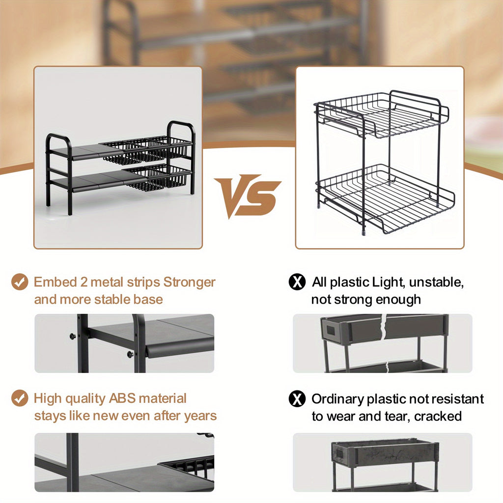 Kitchen Essential – 1 Expandable Under Sink Organizer & Locker 2 Tier Cabinet Shelf Organizer with 5 Removable Panels 5 Baskets for Under Kitchen Bathroom Sink Organizer & Storage.Thanksgivi