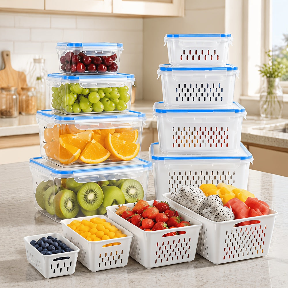 Smart 18/9/6/4pcs Refrigerator Storage Organizer – easy-access fridge organization, 18 9 6 4pcs Set Large Capacity Fruit Storage Containers with Removable Drain Colander, designed for American homes, daily convenience and practical gifting