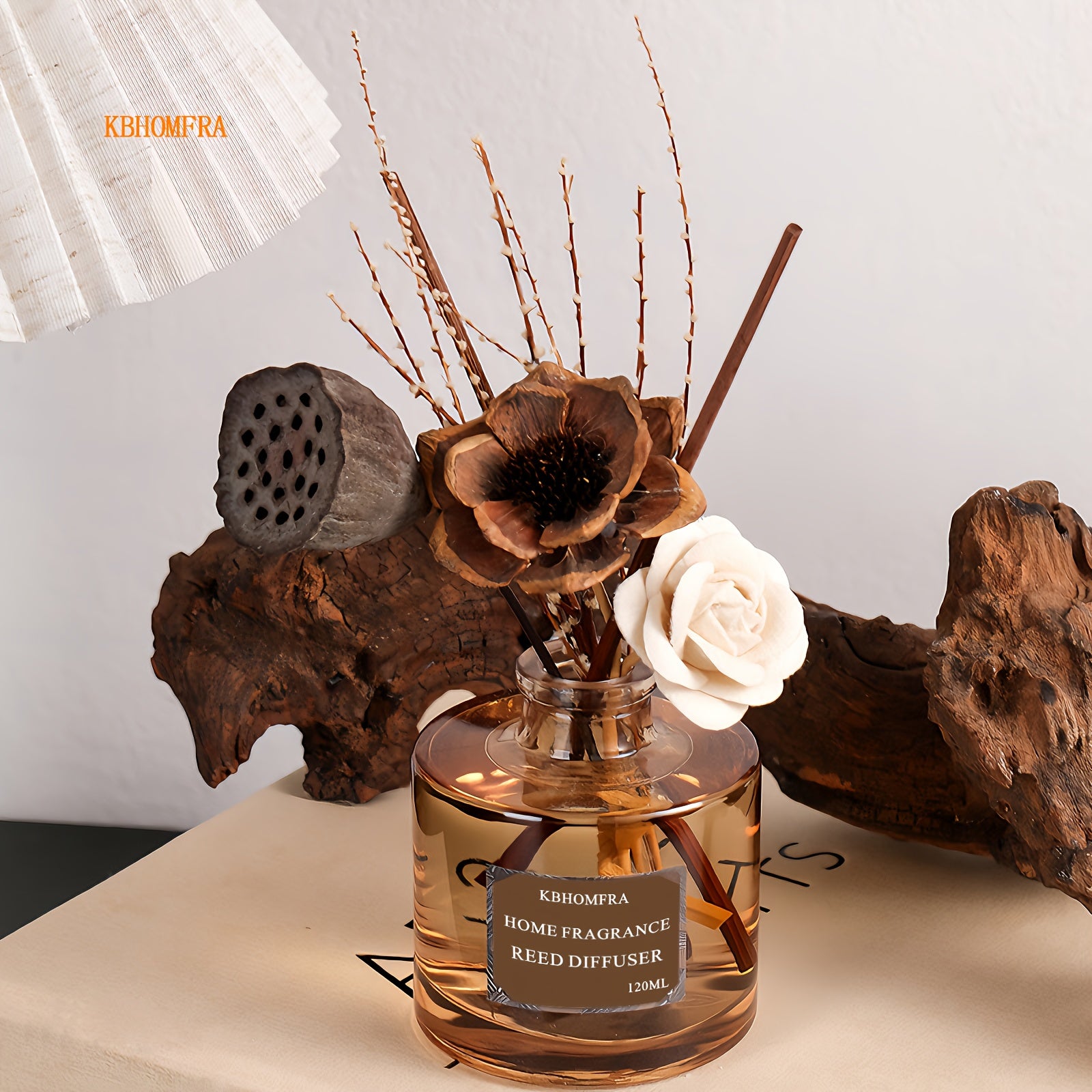 KBHOMFRA Reed Diffuser Jasmine Cedar Gardenia Scent Fall Diffusers with Dried Flowers Diffuser Sticks 4.06oz Essential Oil 90 Days Long-lasting Fragrance for Livingroom, Bedroom And Bathroom.