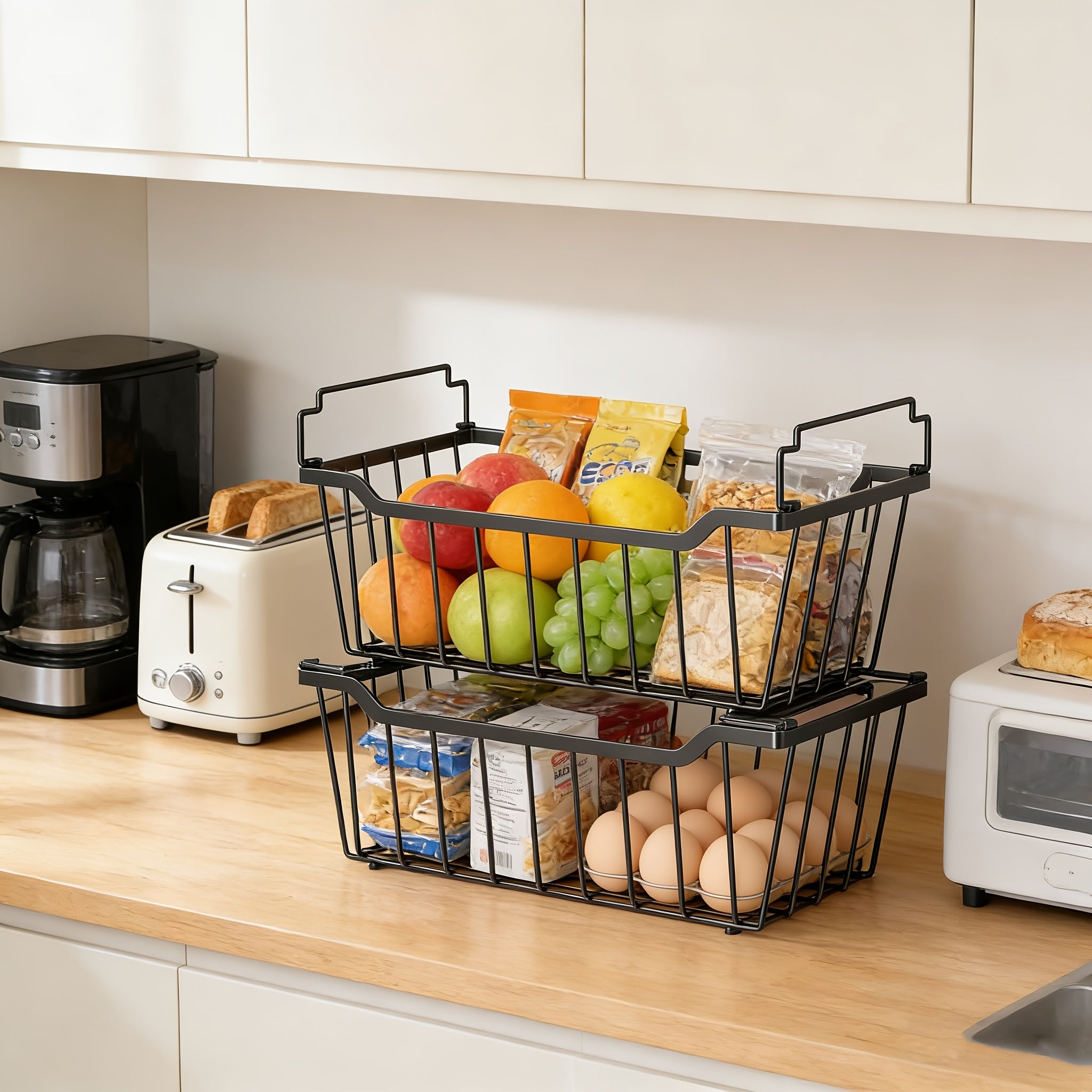 Stackable Freezer Organizer Bins with Foldable Handle - Efficient Refrigerator Storage Rack for Improved Space Utilization & Easy Access - Durable Design for Chest Freezer, Not Just for Freezers