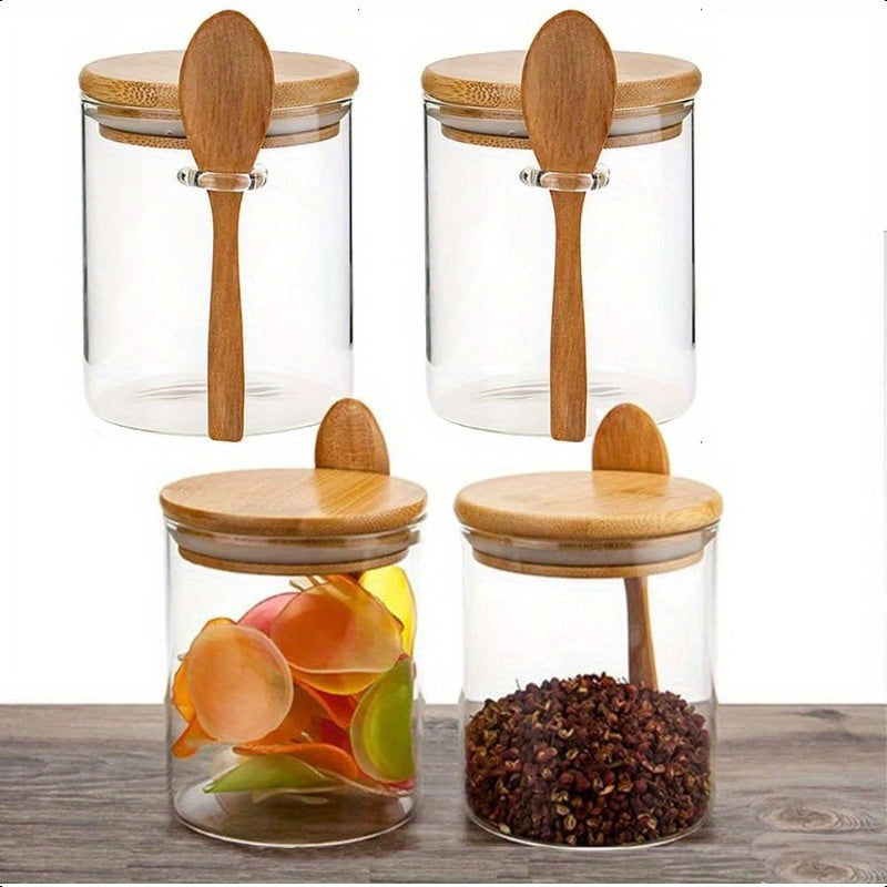 10pcs Glass Jars with Lids & Spoons - Airtight Sealed Containers Suitable for Spices, Salt, Sugar Storage, Lid & Spoon Lid for Camping, Picnic, BBQ, Restaurant Use - Tableware for and Commercial Use
