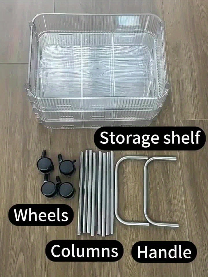 3/4 Tier Rolling Storage Cart with Hanging Storage Boxes, Multifunctional Utility Cart, Acrylic Material & Modern Minimalist Transparent Design, Alloy Frame Handle & 360° Rotating Silent Roller, Snack Cart for Dorm, Bathroom, Bar, Kitchen