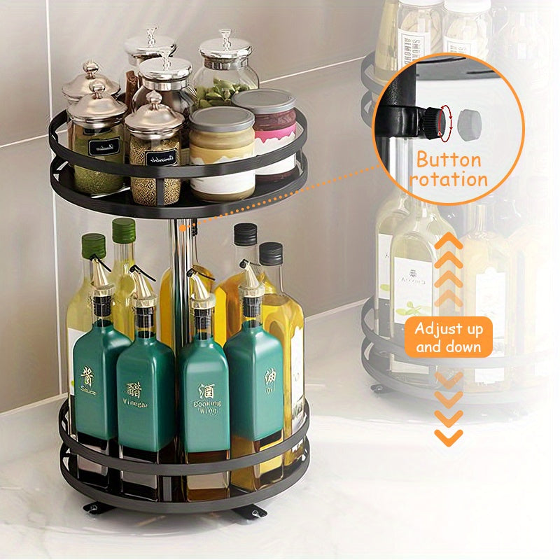 360° Rotating Spice Rack Organizer with Non-Slip Base - Adjustable Expandable Metal Shelves for Countertop & Pantry Storage, Space-Saving Cabinet Organizer for Seasonings, Oil Bottles, Condiments, Kitchen Spice Organizer, Compact Design, Sturdy Constructi
