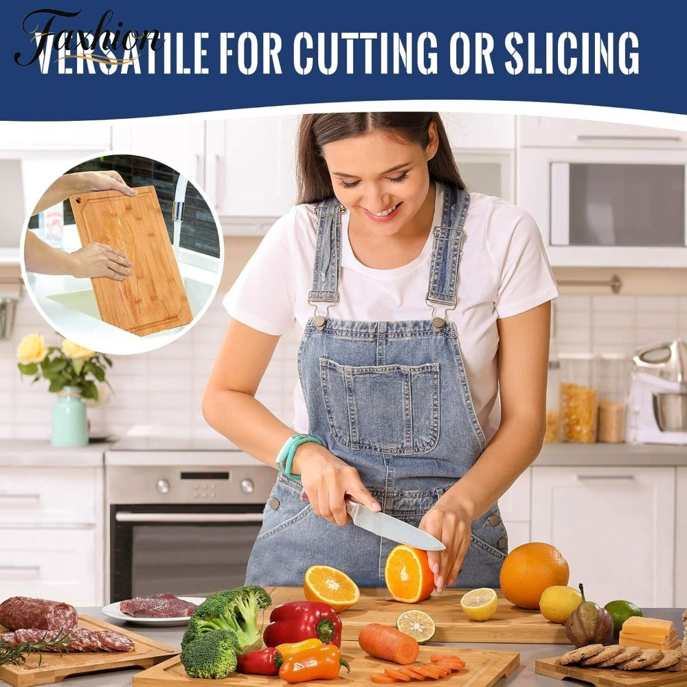 Set of Four Large Bamboo Cutting Boards, Featuring a Heavy-Duty Design with a Juice Groove, Ideal for Slicing Meat, Vegetables, And Cheese. Perfect for Family Gatherings, Parties, And As Gifts for Mother'S Day