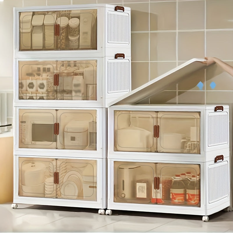 Space-Saving Stackable Home Storage Bins – portable space-saving storage, 1 2 3 4 5 Layers Collapsible Lockers Plastic Clutter Storage Boxes with Doors, designed for American homes, daily convenience and practical gifting