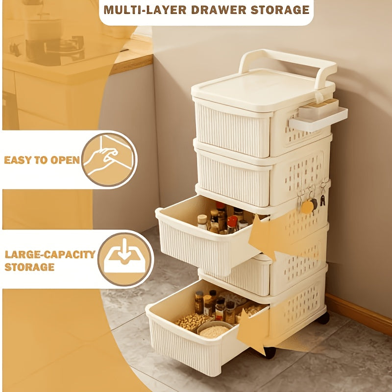 White Multi-layer Rolling Storage Cart, Multifunctional Drawer-style Cabinet, Modern Minimalist Plastic Office Cart, Stackable Layered Organizer, Living Room Storage Cart -Suitable for Kitchen, Bedroom, Living Room, And Office., Storage Drawer Units