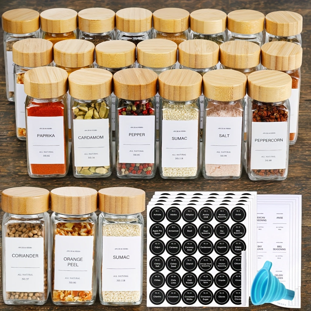 Versatile 15/24/36pcs Glass Spice Jar Set – clear reusable pantry storage, 15 24 36pcs Spice Jars with Labels And Lids 4oz Spice Empty Bottles with, designed for American homes, daily convenience and practical gifting