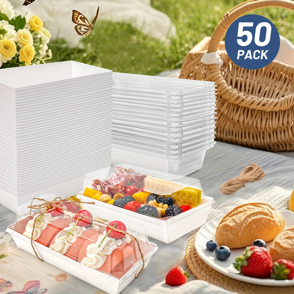 50/100pcs, White Transparent Cooked Food Box, Bread Box with A Window, Equipped with Twine, for Cakes, Pies, Cookies And Other Pastries, for Birthday Parties, Friends Gatherings, Christmas, Halloween, Easter, Thanksgiving