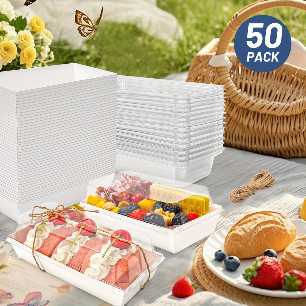 50/100pcs, White Transparent Cooked Food Box, Bread Box with A Window, Equipped with Twine, for Cakes, Pies, Cookies And Other Pastries, for Birthday Parties, Friends Gatherings, Christmas, Halloween, Easter, Thanksgiving