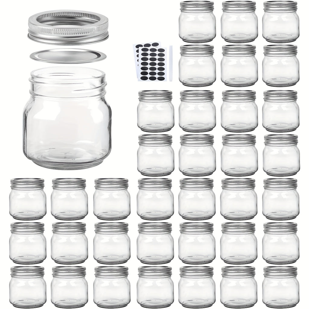 9/18/27/36-Pcs, 8oz Glass Jars with Lids, Regular Mouth Mason Jars for Storage, Spice Canning Jar for Caviar, Herb, Jelly, Jams, Honey, Dishwasher Safe