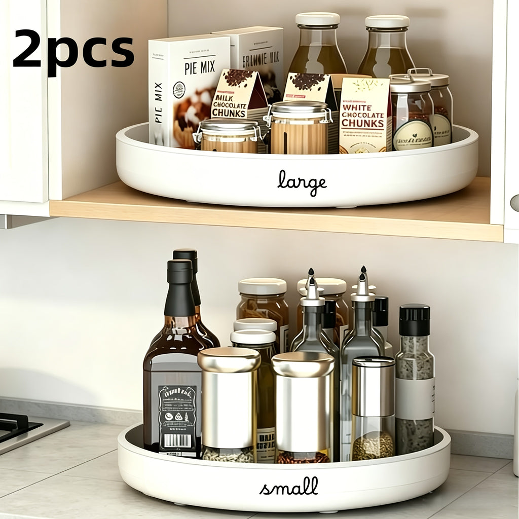 Spice Rack, 2pcs Refrigerator Rotating Tray, Multi-functional Single-layer Rotating Round Spice Bottle Storage Rack, Suitable For Kitchen, Living Room, Bathroom And Bedroom, Home Storage And Organization, Lazy Susan Organizer For Cabinets.