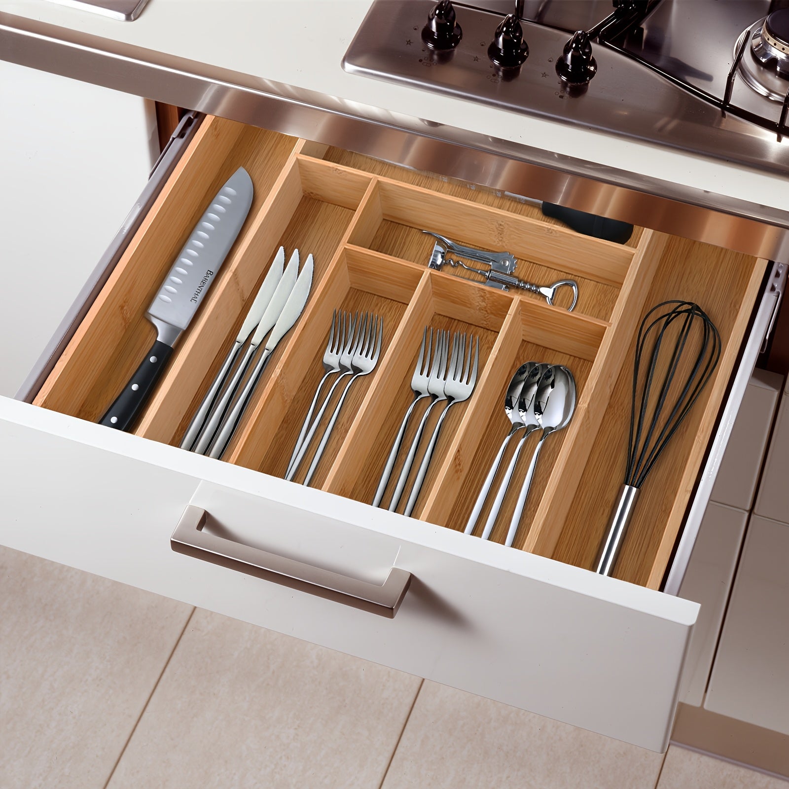 Smart 1pc Stackable Storage Drawer – smooth-access cabinet organization, 1pc Bamboo Expandable Drawer Organizer Adjustable Utensil Drawer Divider for Silverware And Flatware Bamboo, designed for American homes, daily convenience and practical gifting