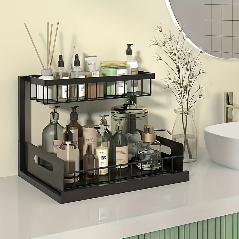 Kitchen Essential – 1/2pcs Kitchen Organizers And Storage, Kitchen Accessories, Utility Racks, Under Sink Organizer, Pull Out Cabinet Organizer, 2 Tier Slide Out Sink Shelf, Cabinet Storage