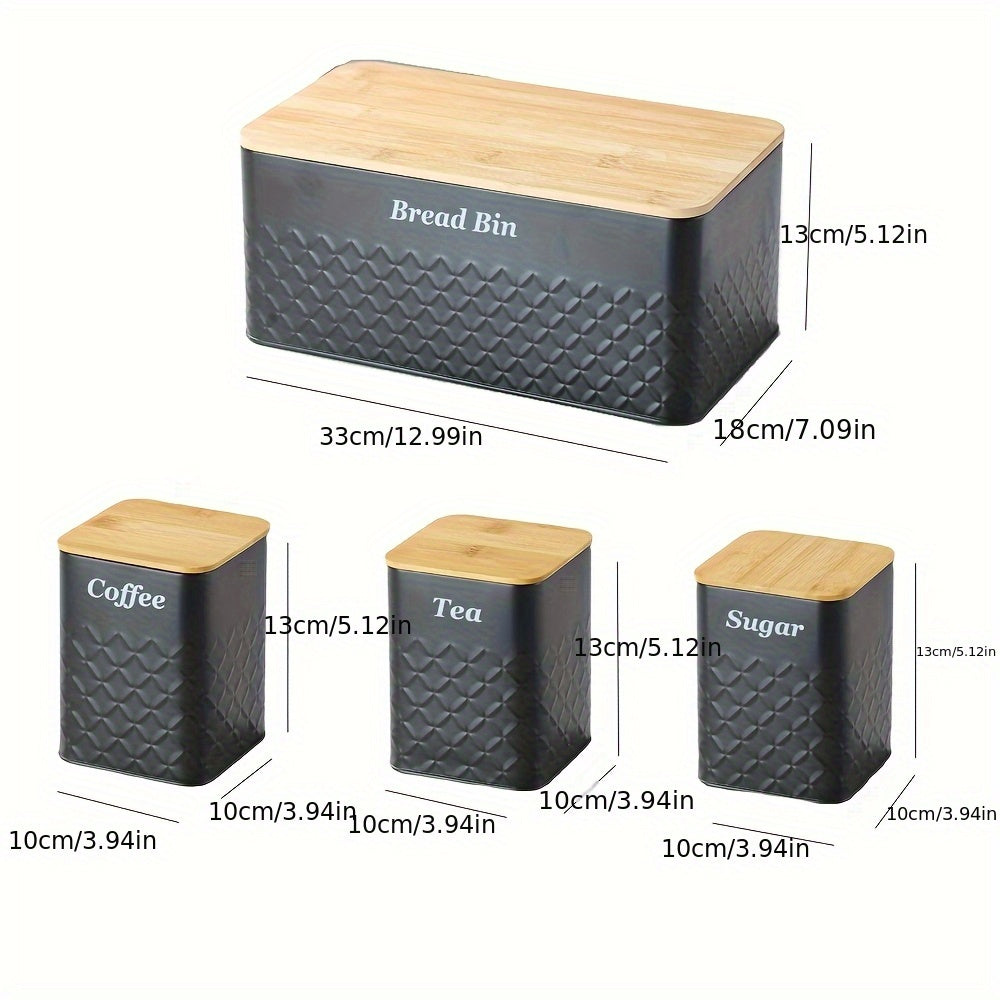 Compact Airtight Storage Jar Set – clear reusable pantry storage, Black Bread Bin with 3 Square Canisters, designed for American homes, daily convenience and practical gifting