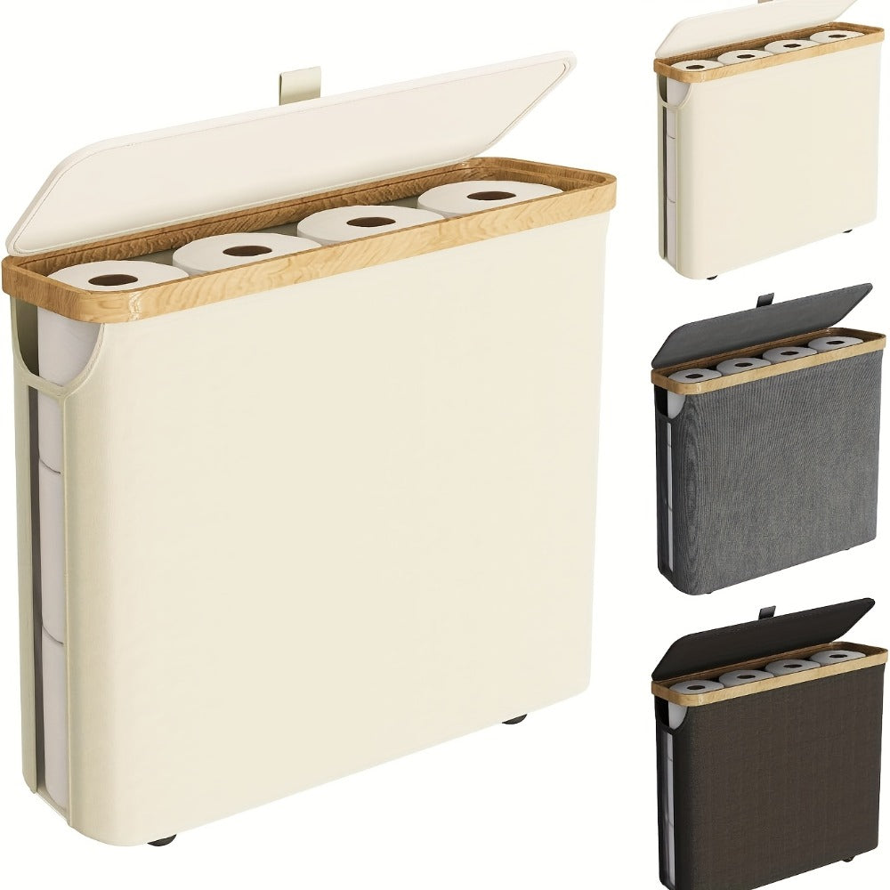 Easy-Access Stackable Home Storage Bins – portable space-saving storage, Bamboo Covered Canvas Tissue Storage Basket Large Capacity Can Hold 9-12 Rolls Dustproof And, designed for American homes, daily convenience and practical gifting