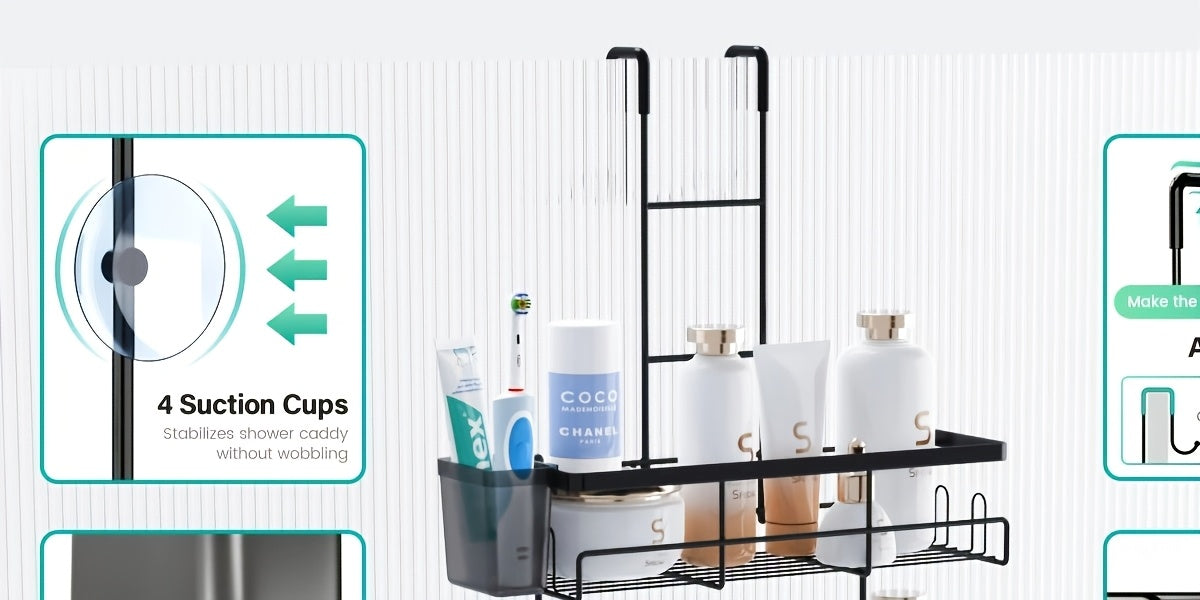 Smart Adjustable Home Storage Rack – durable multi-purpose storage, Over The Door Shower Caddy Hanging Black Rustproof Shower Organizer Over The Door -, designed for American homes, daily convenience and practical gifting