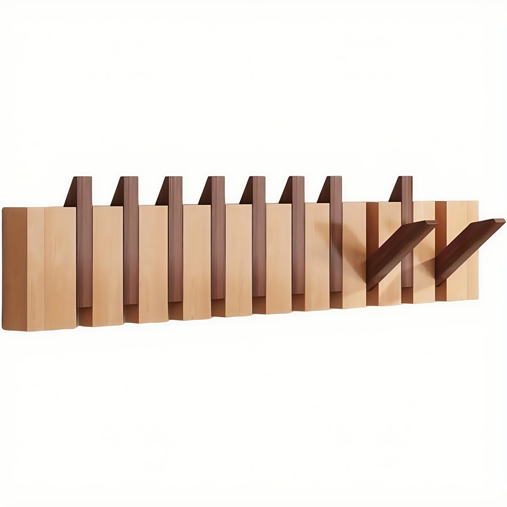 Versatile 1pc Adjustable Home Storage Rack – durable multi-purpose storage, 1pc Natural Wood Wall-Mounted Coat Rack with 10 Hooks - Piano-Shaped Accordion Design Walnut, designed for American homes, daily convenience and practical gifting