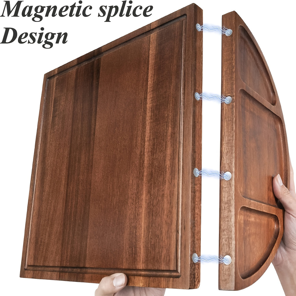 Large Acacia Wood Serving Board - Wood Cheese & Charcuterie Platter with Semi-Circular Edges, Expandable Food Tray for Weddings, Parties, Housewarming Gifts - Grain & Dining Board ( for & Cooked Foods)